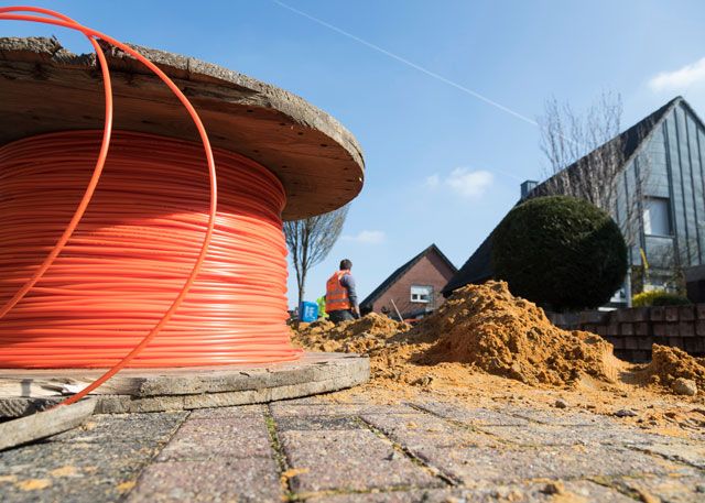 Glasfasertrommel an Baustelle